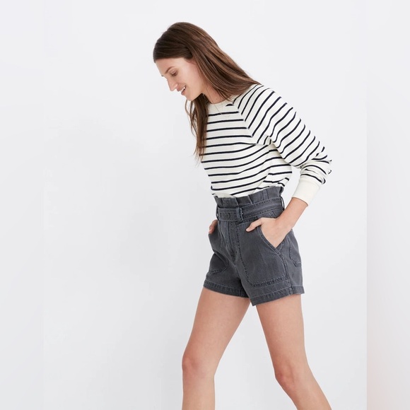 Madewell Denim Snap-Belt Paperbag Shorts in Pale Grey Sz 28 - Picture 2 of 12